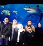 Ninth grade students in a scientific visit to the aquarium  in the Al-Safena building in the city of Ramallah.